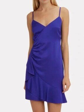 Intermix Royal Blue Mini Faux Wrap Ruffle Party Dress
